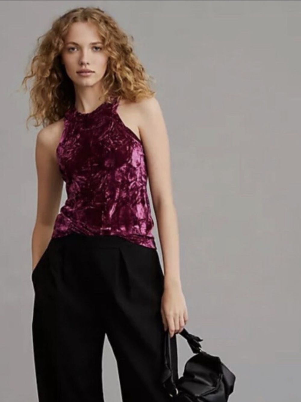 Pilcro by Anthropologie Velvet Racerback Festival Tank Top Purple Size Small